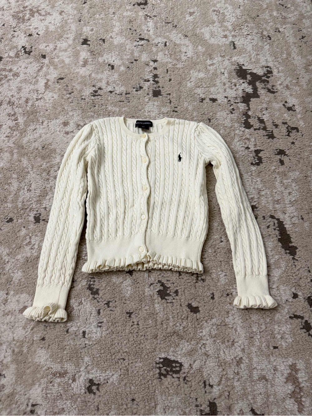 Ralph Lauren Girls Cream Cable-Knit Cardigan Sweater Size 6X